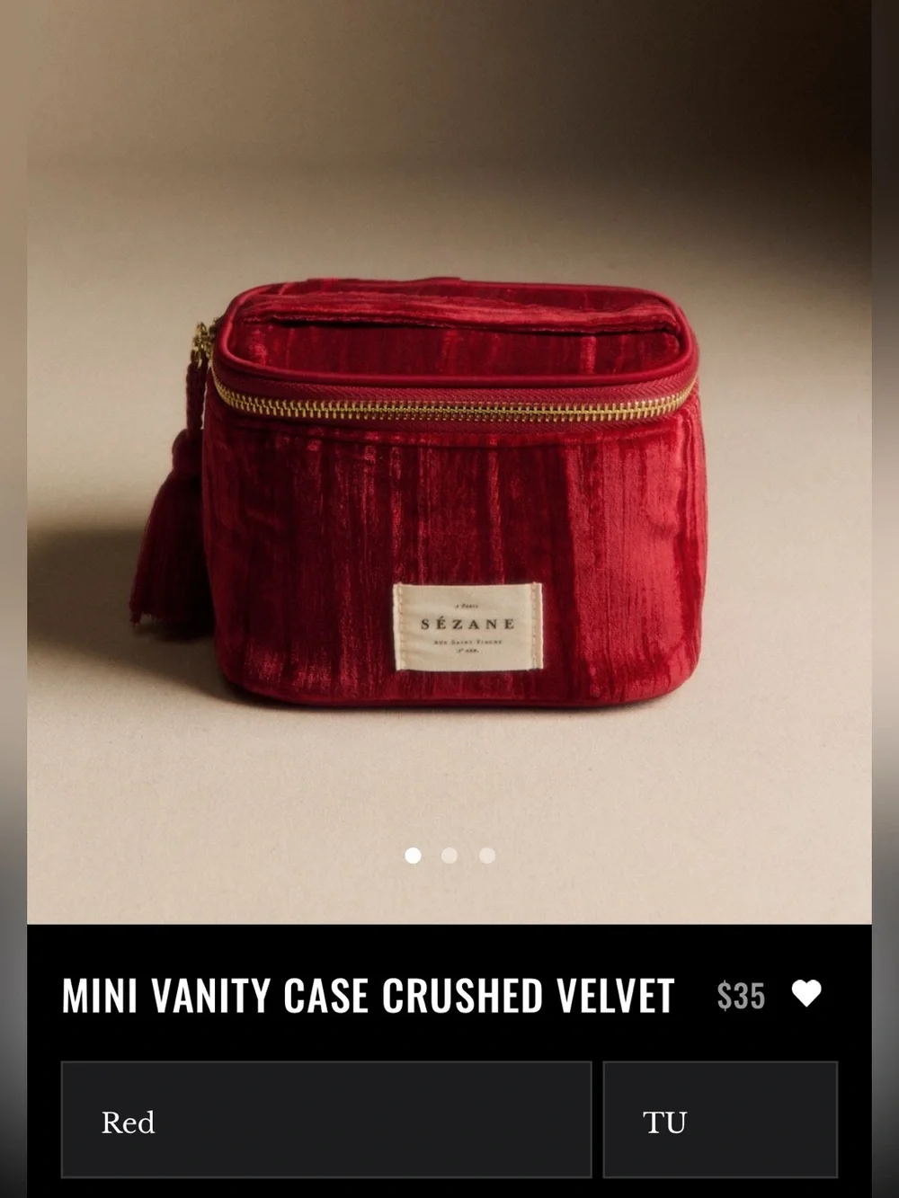 Sézane Red Velvet Cosmetic Bag